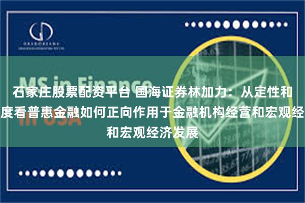 石家庄股票配资平台 国海证券林加力：从定性和定量角度看普惠金融如何正向作用于金融机构经营和宏观经济发展