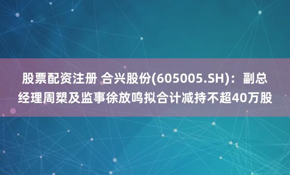 股票配资注册 合兴股份(605005.SH)：副总经理周槊及监事徐放鸣拟合计减持不超40万股